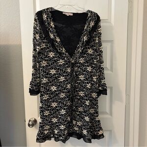 Young Essence Boho Cottage Core Peasant Fairy  Lace Top Cover XL Black Off White